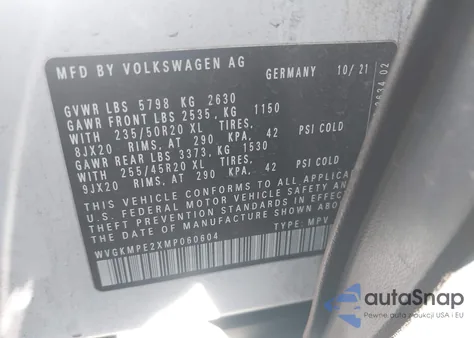 2021 Volkswagen Id.4 Pro S из США, поврежденный, VIN WVGKMPE2XMP060604